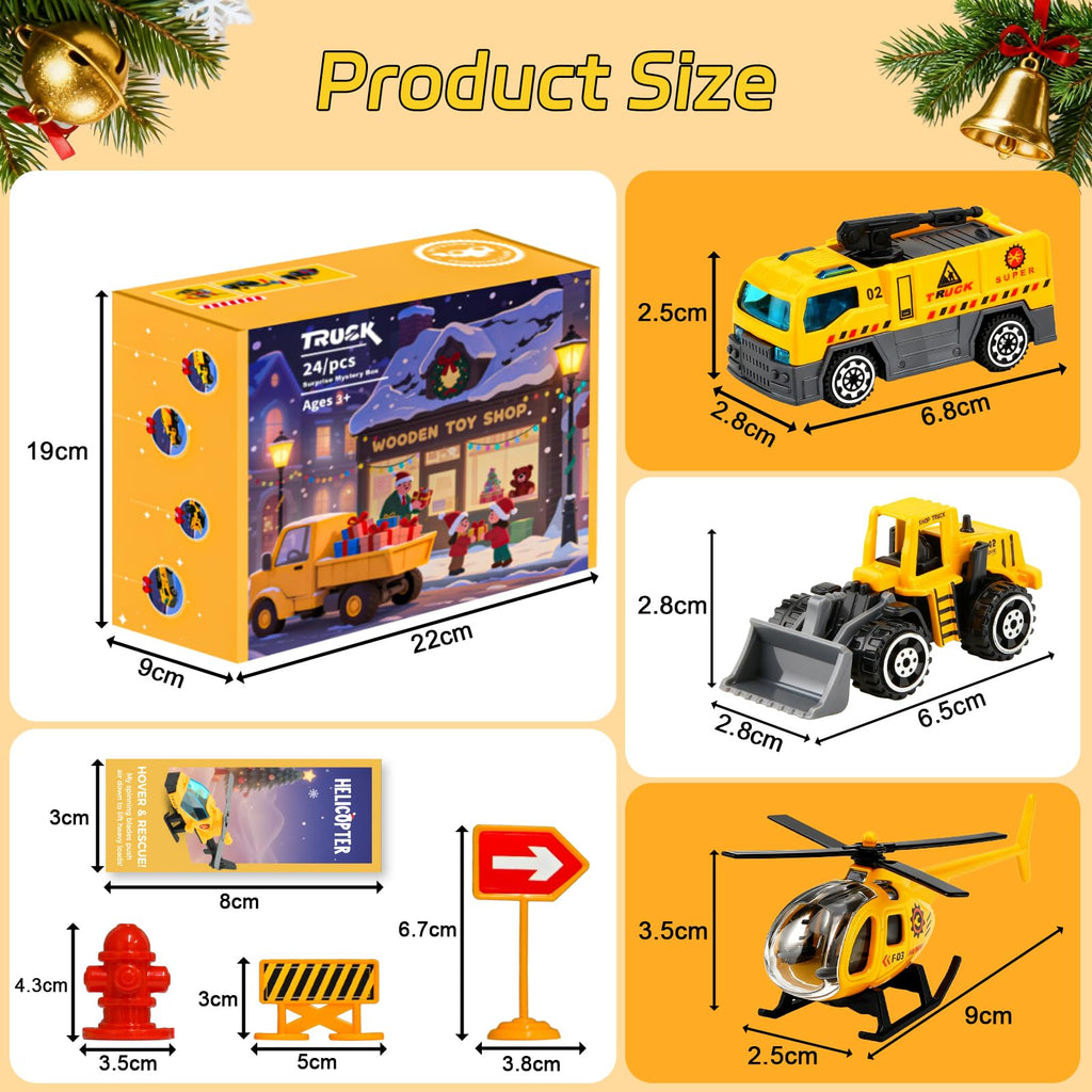 Advent Calendar 2026 for Kids, 24 Days Christmas Countdown Calendar with Alloys Truck Construction Christmas Gift for Kids Boys Girls Children