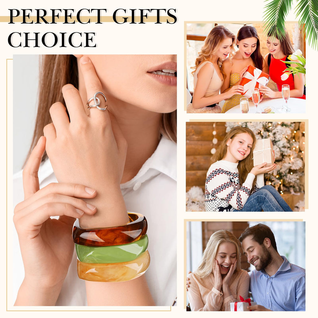 Landical 3 Pcs Colorful Square Acrylic Resin Bangle Bracelet Wide Geometric Irregular Wristbands Women(Amber, Light Khaki, Green)