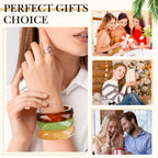 Landical 3 Pcs Colorful Square Acrylic Resin Bangle Bracelet Wide Geometric Irregular Wristbands Women(Amber, Light Khaki, Green)