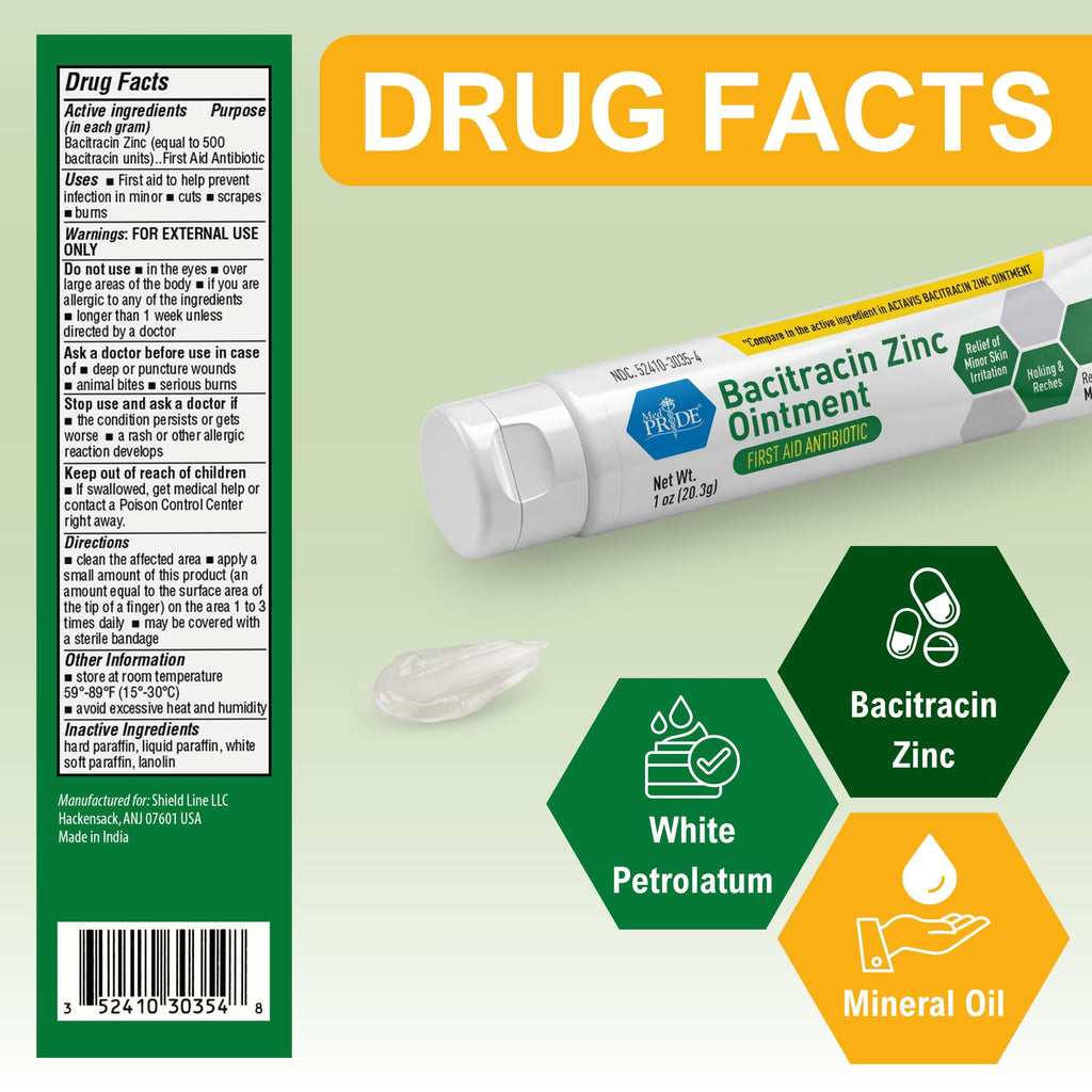 MED PRIDE Bacitracin Zinc Ointment, First Aid Antibiotic, 1 oz Tube