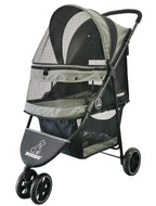 ROODO 3 Wheel Dog Pet Cat Stroller Best Lightweight Foldable Compact Portable Jogger All Terrain Travel Pet Gear Puppy Kitty Stroller for up to 30lbs Medium Small Dogs and Cats(Cationic ash)