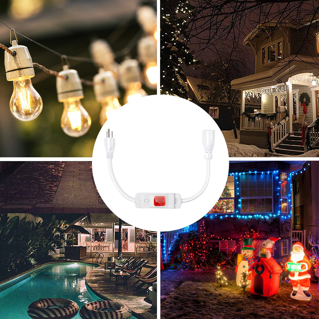 Outdoor Waterproof Extension Cord with Switch - 3 Prong, On/Off Switch with SJTW Extension Cord, Heavy Duty, 125v/250v (25 Ft, White)