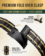 MagnetRX® 3X Strength Titanium Magnetic Bracelet – Magnetic Bracelets for Men – Premium Fold-Over Clasp and Adjustable Length with Sizing Tool (Black/Gold)