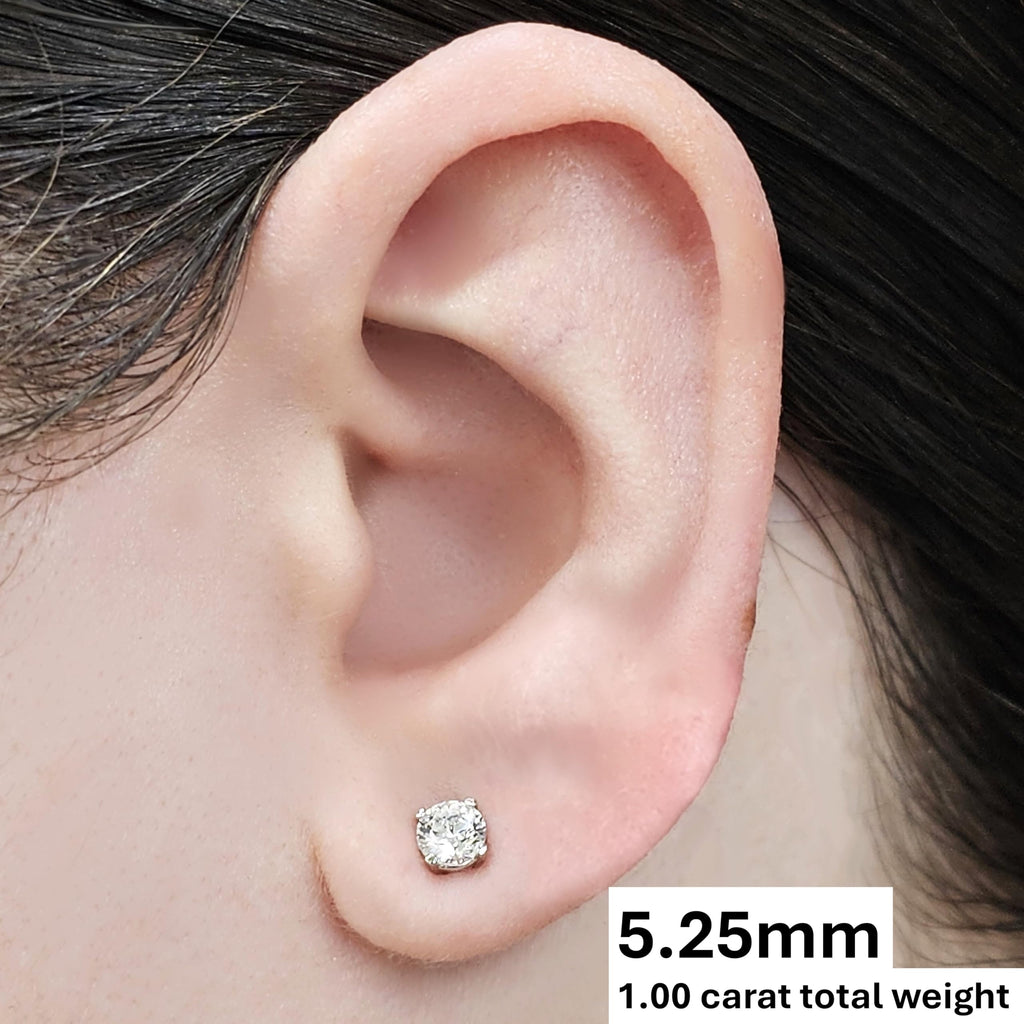 Central Diamond Center 14K Solid Gold Post & Sterling Silver Made with Swarovski 4 Prong CZ Stud Earrings - Platinum Plated - 5.25mm - 1.00cttw