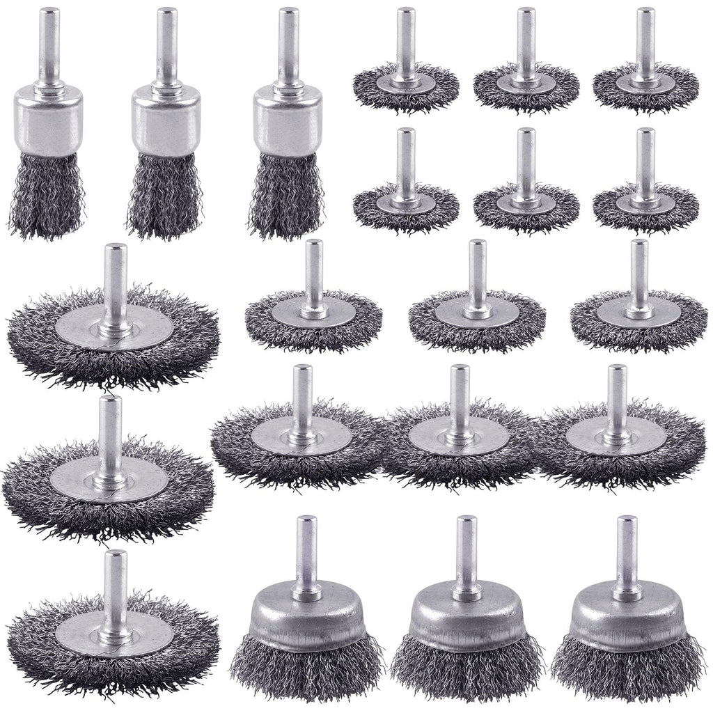 Rocaris 21-Pack Carbon Steel Wire Wheel, Cup, Pen Brush Set with 1/4-Inch Round Shank for Rust Removal, Corrosion and Scrub Surfaces