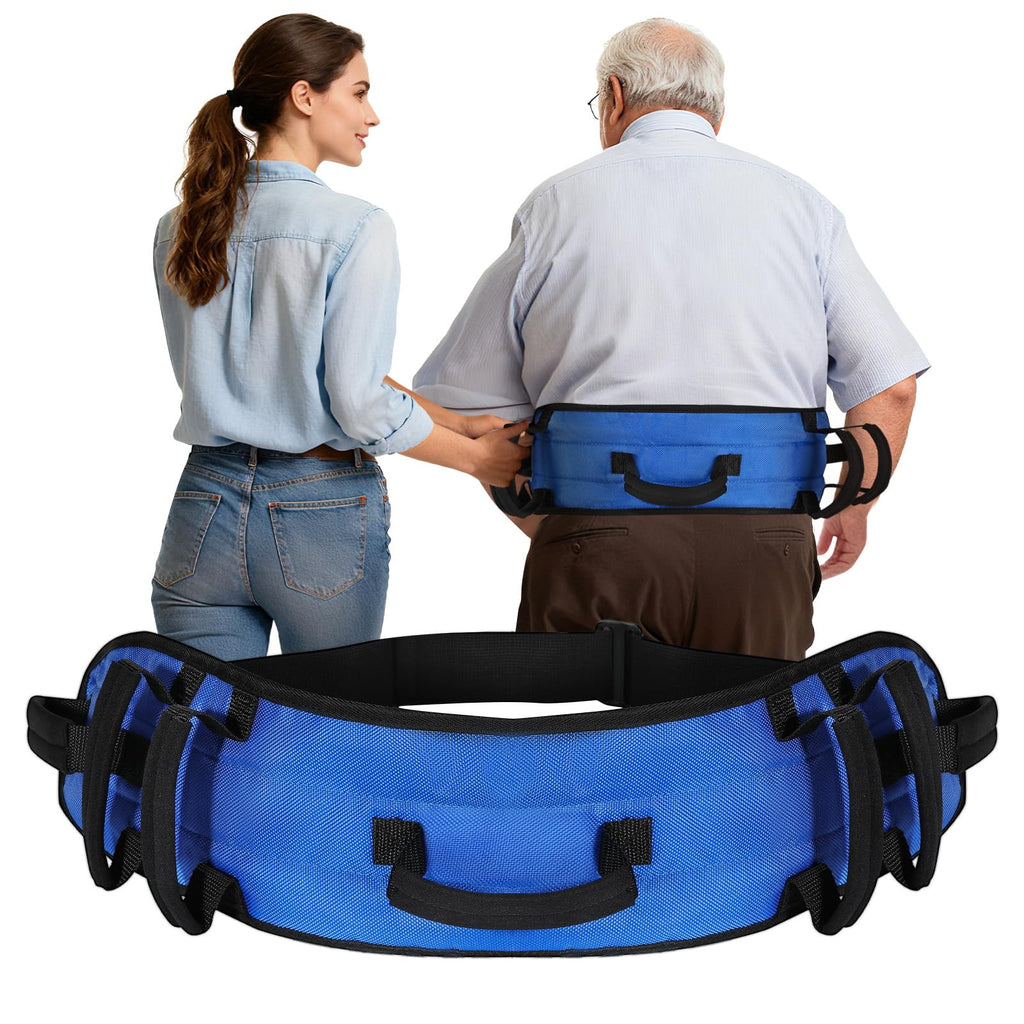 Rhino Valley Gait Belt for Senior with 7 Handles, 59" Anti-Slip Gate Belts Medical for Elderly, Transfer Belt with Quick Release Buckle, Elderly, Physical, Handicap, Bariatric Therapy, Blue & Black