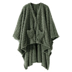 Mowkim Wearable Blanket Sherpa Fleece Shawl Blanket with Pockets for Adults Women and Men, Cozy Shawl TV Throw Blankets (Green, 58'' x 64'')