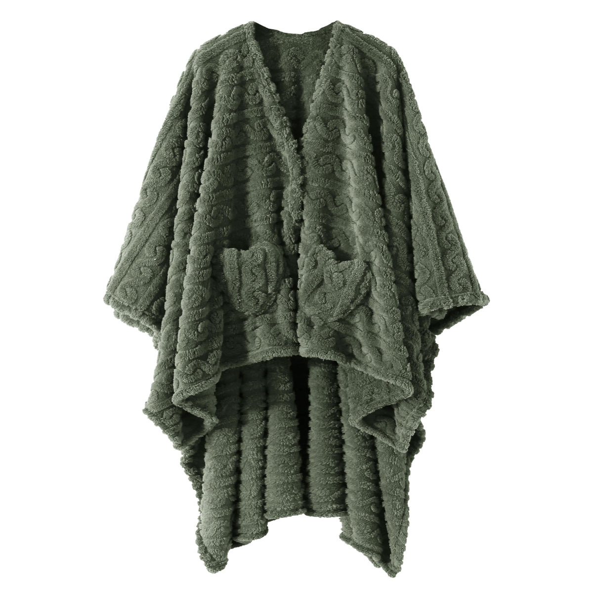 Mowkim Wearable Blanket Sherpa Fleece Shawl Blanket with Pockets for Adults Women and Men, Cozy Shawl TV Throw Blankets (Green, 58'' x 64'')