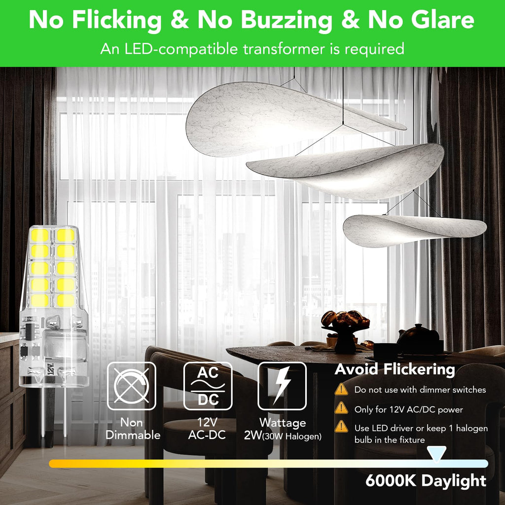BUBO 20 Pack G4 LED Bulb 2W Equivalent 30W 6000K Daylight 250 Lumens 360°Beam Angle, T3 Halogen Bulb Replacement Landscape Bulbs, AC/DC 12V Led Lights G4 Bi-Pin Base for Outdoor Landscape Lighting