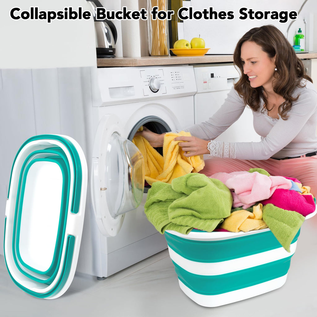 2 Pack Collapsible Mop Bucket, 16L(4.2 Gal) Plastic Bucket for House Cleaning, Car Washing, Silicone Cleaning Supplier Organizer, Portable Basket with Handle for Laundry Storage, RV Camping, Fishing