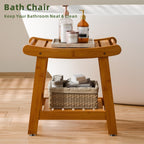 Aollewoiti Bamboo Shower Bench Stool with Storage Shelf, Waterproof Shower Seat for Shaving Legs, 2-Tier Bathroom Bench Spa Seat Non-Slip, Shower Chair for Bathroom, Indoor, Outdoor Use, Brown