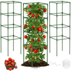 3 Pack Tomato Cage, 14.5" W x 53" H Square Tomato Trellis with 50 Pcs Clips