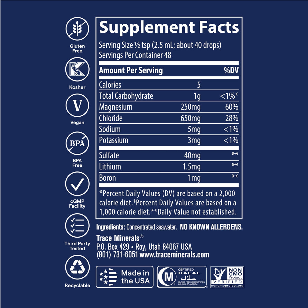 Trace Minerals ConcenTrace Trace Mineral Drops | Supports Energy, Digestion, Bone Health & Hydration, 70+ Ionic w/Magnesium, Chloride & Potassium | Keto, Vegan & Non-GMO | 48 Servings