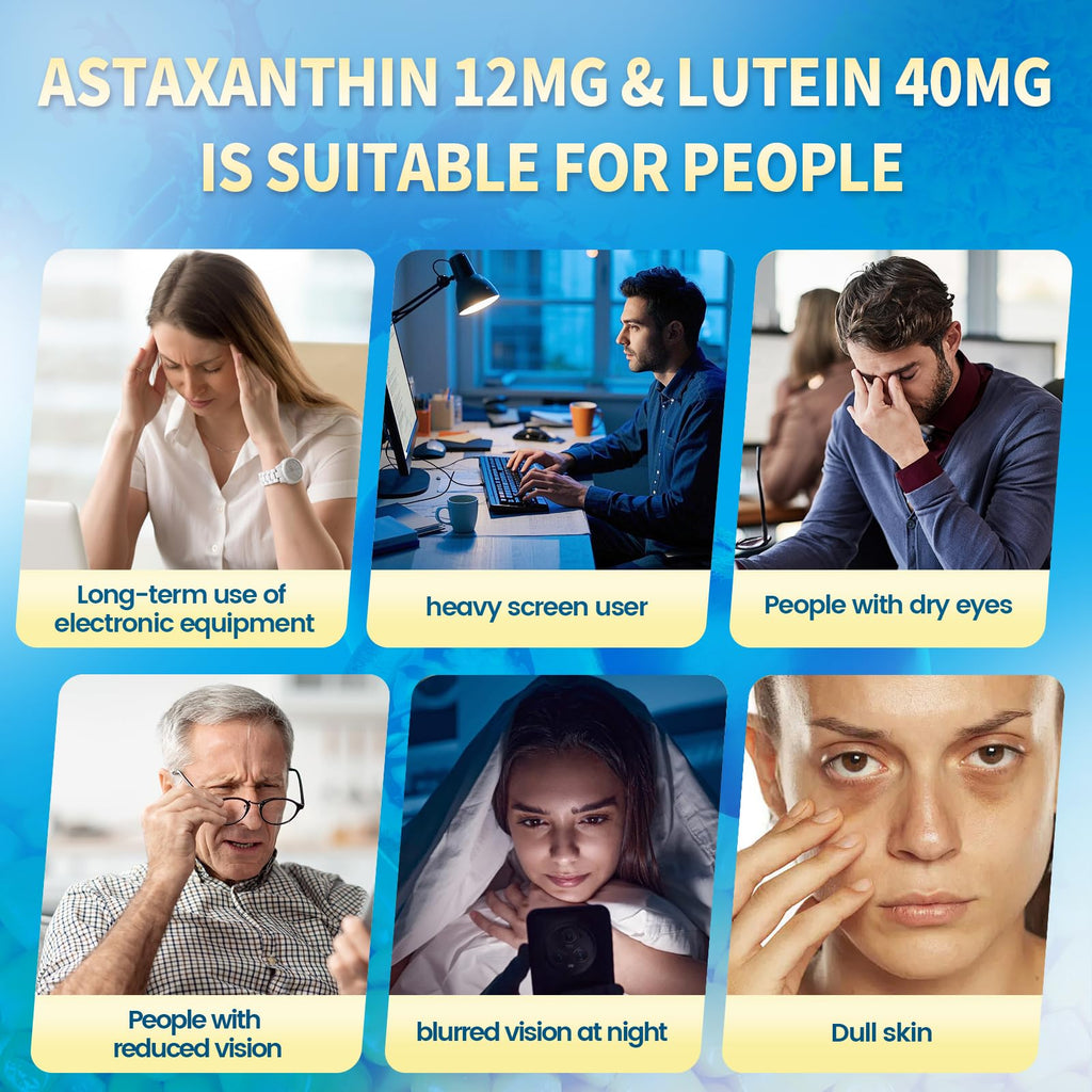 14-in-1 Astaxanthin 12mg & Lutein 40mg with Zeaxanthin Supplements, 6 Month Supply, Fresh Microalgae Source, Supports Eye, Skin, Antioxidant, Joint, Circulatory Health Non-GMO Gluten Free 180 Softgels
