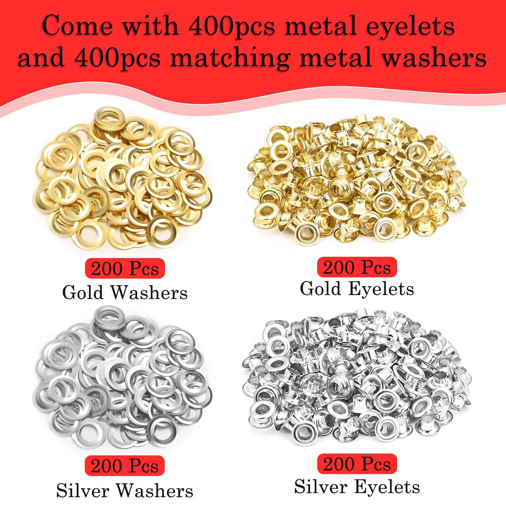 803Pcs Grommet Eyelet Pliers Kit, 1/4 Inch Grommet Tool Kit with 800 Metal Eyelets, Grommet Hand Press kit for Leather Crafts(Inside Dia: 6.4mm/Outer Dia: 12mm (A.I.S.)/Flange Width: ~3mm)