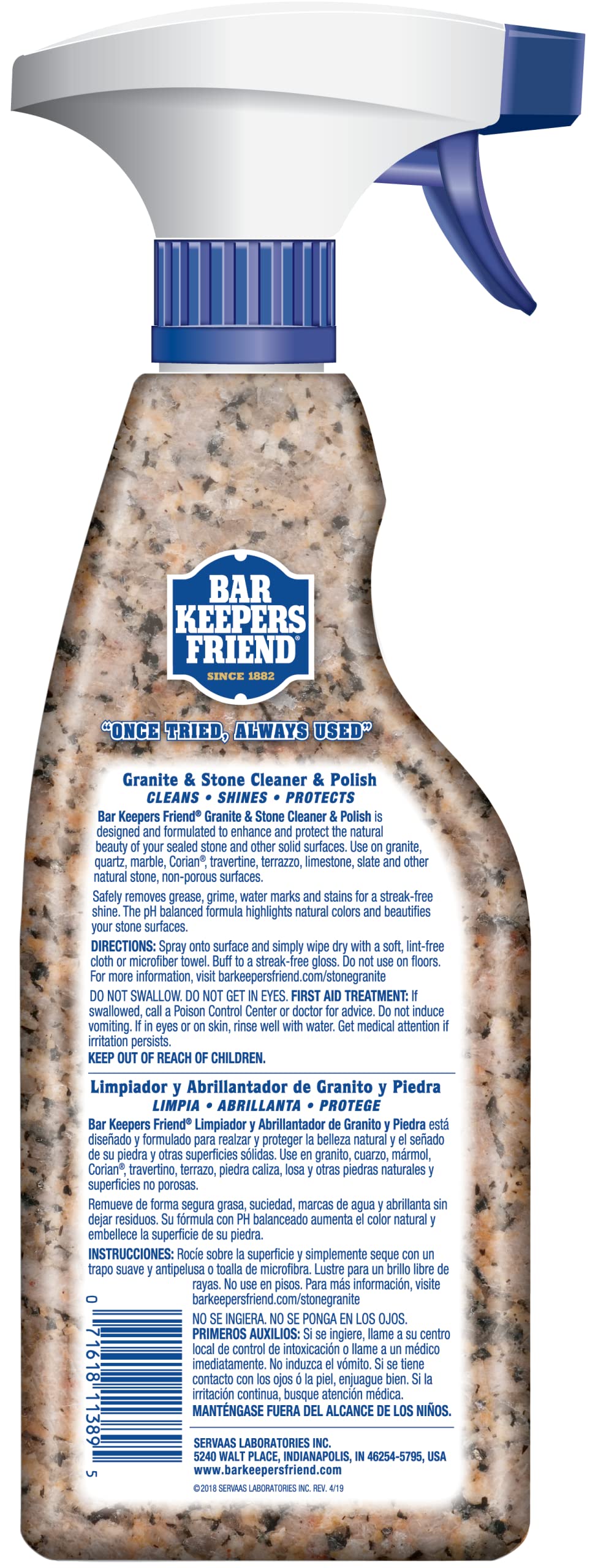 Bar Keepers Friend Stone & Granite Cleaner and Polish (25.4 oz) Plus 1 Microfiber Cloth, 2pc Cleaning Kit, Multi Surface Cleaner for Use on Natural, Manufactured & Polished Stone Countertops