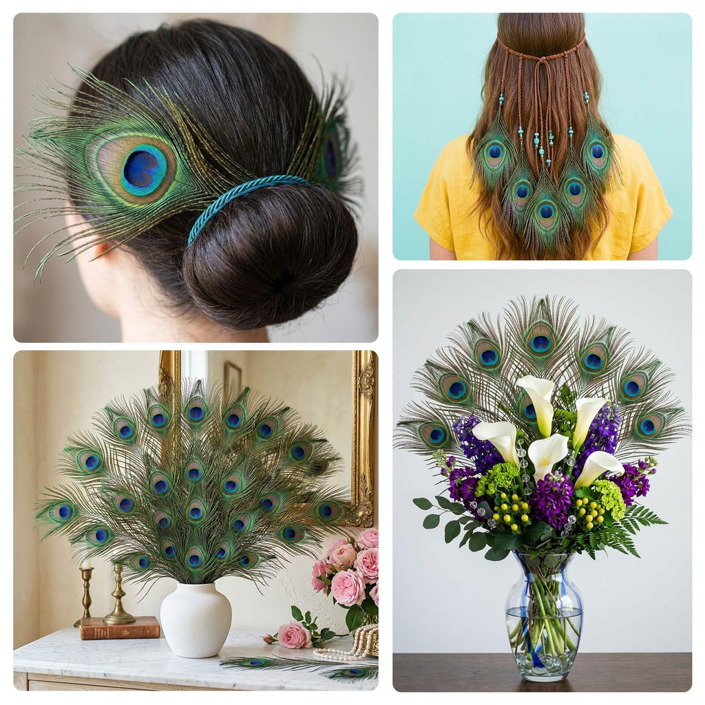 Piokio 50 Pcs Bulk Peacock Feathers, 10-12 inch