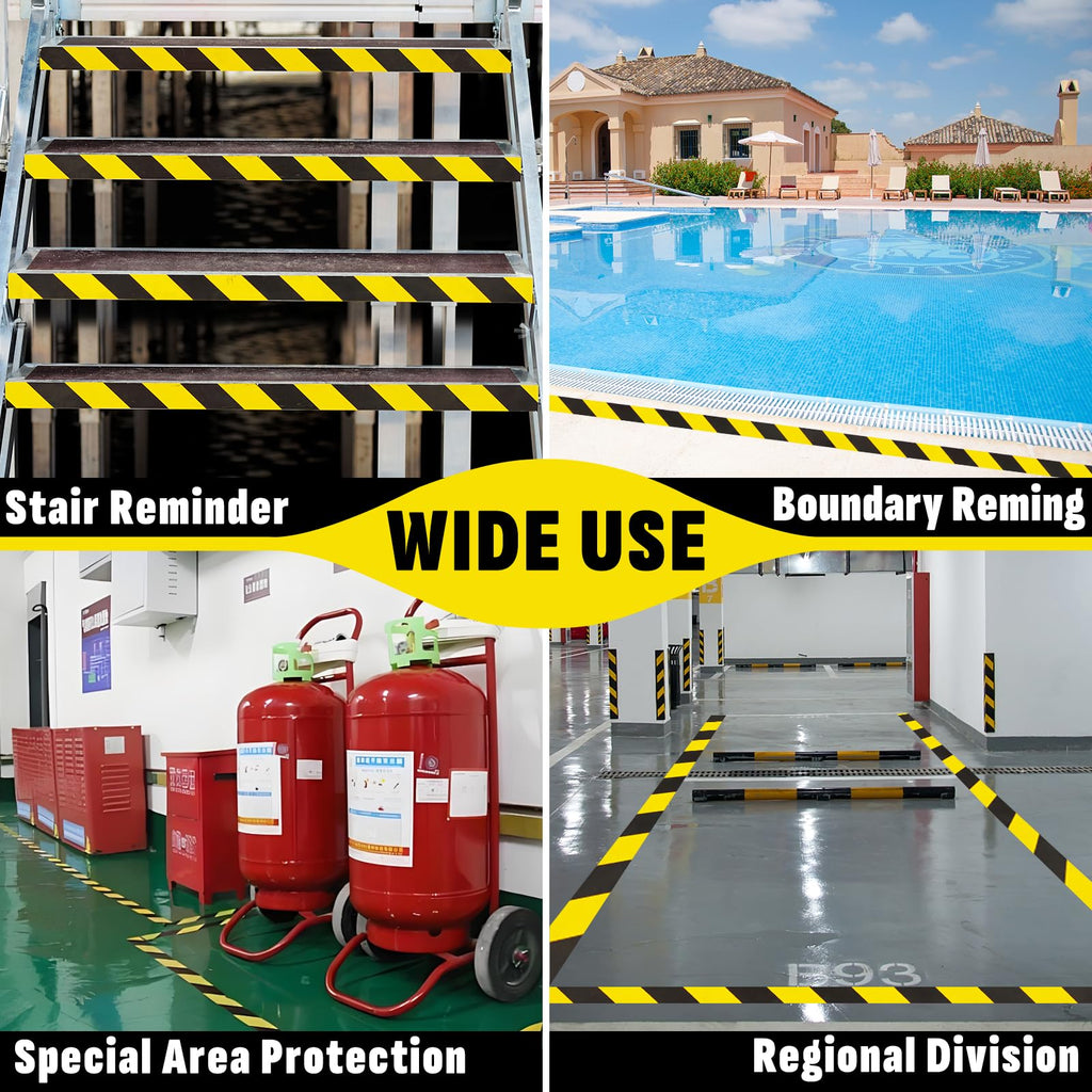 3 Roll Black & Yellow Caution Tape, 2'' x 600 FT Total Length Safety Tape, Black & Yellow Floor Marking Tapes, High Adhesive Hazard Tapes for Floors, Walls, Staircase, Pipes, Equipment, Dangerous Area