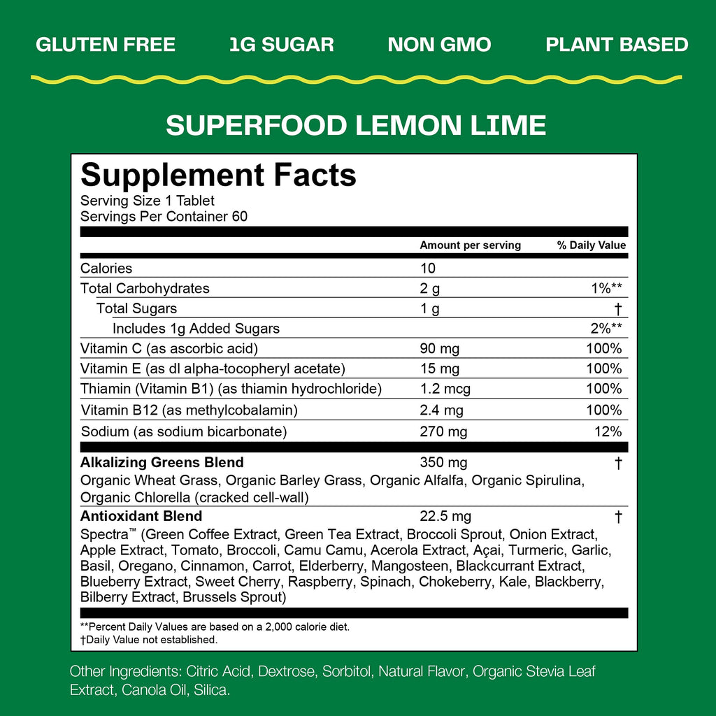 Amazing Grass Fizzy Green Tablets Superfood: Green Superfood Water Flavoring Tablet with Antioxidants & Alkalizing Greens, Lemon Lime, 10 Count (Pack of 3)