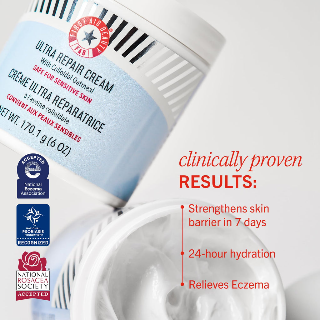 First Aid Beauty - Ultra Repair Cream, Intense Hydration Whipped Colloidal Oatmeal, Strengthens Skin Barrier in 7 Days & Helps Relieve Eczema, Luxury Face & Body Moisturizer, Grapefruit Scent, 12 oz