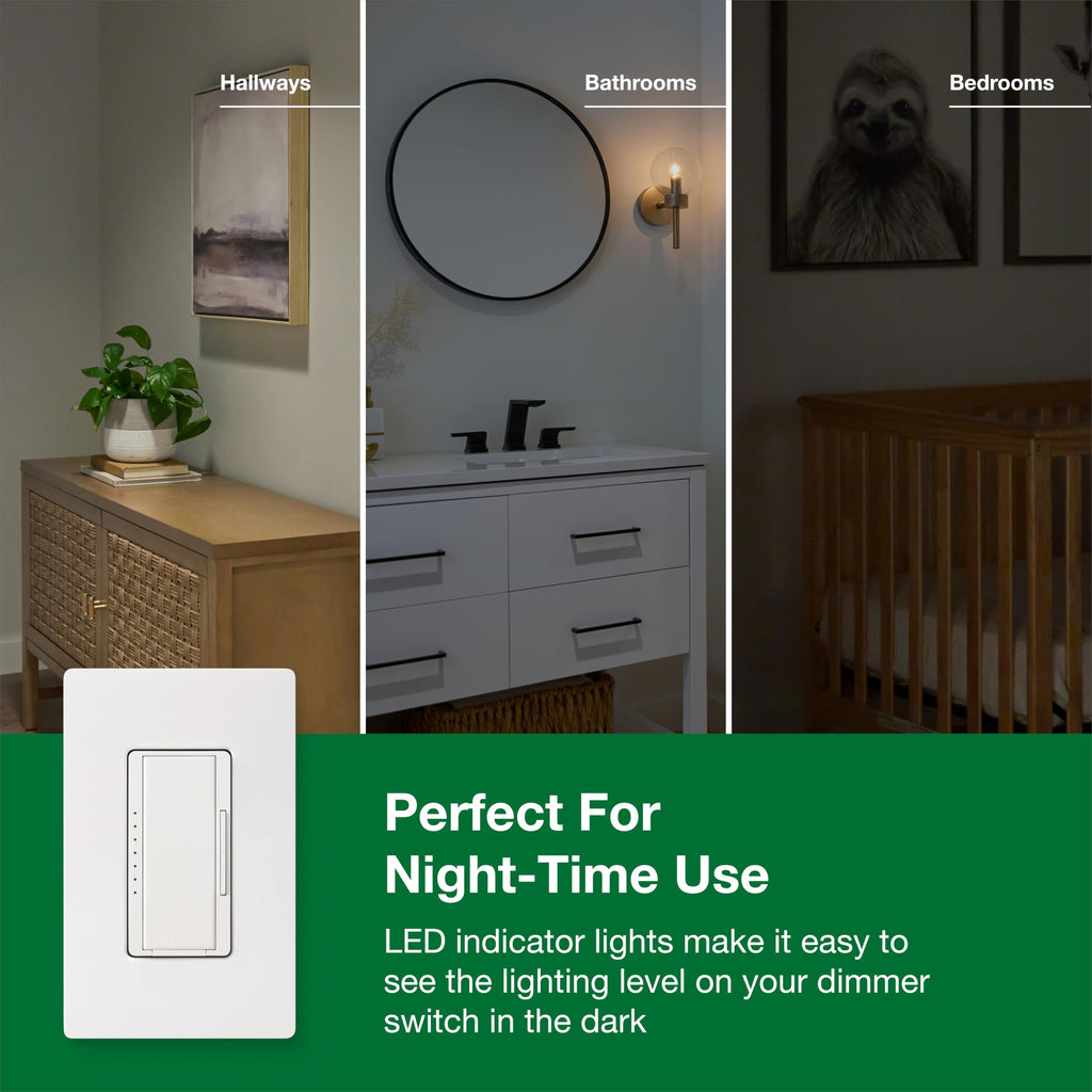 Lutron Maestro LED+ Dimmer Switch for Dimmable LED, Halogen and Incandescent Bulbs, 150W/Single-Pole or Multi-Location, MACL-153M-WH, White