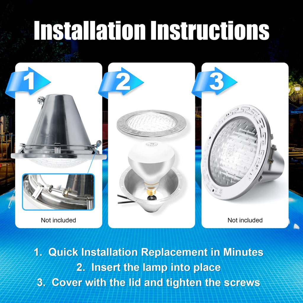 Generalman 500W R40 120V Pool Light Bulb for Inground Pool & Spa – 3000K Warm White, E26 Base, High-Power, Compatible with Pentair & Hayward Fixtures, 3,000-Hour Lifespan (2 Pack)