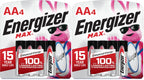 Energizer AA Batteries, MAX Double AA Battery Alkaline, 4 Count (Pack of 2)