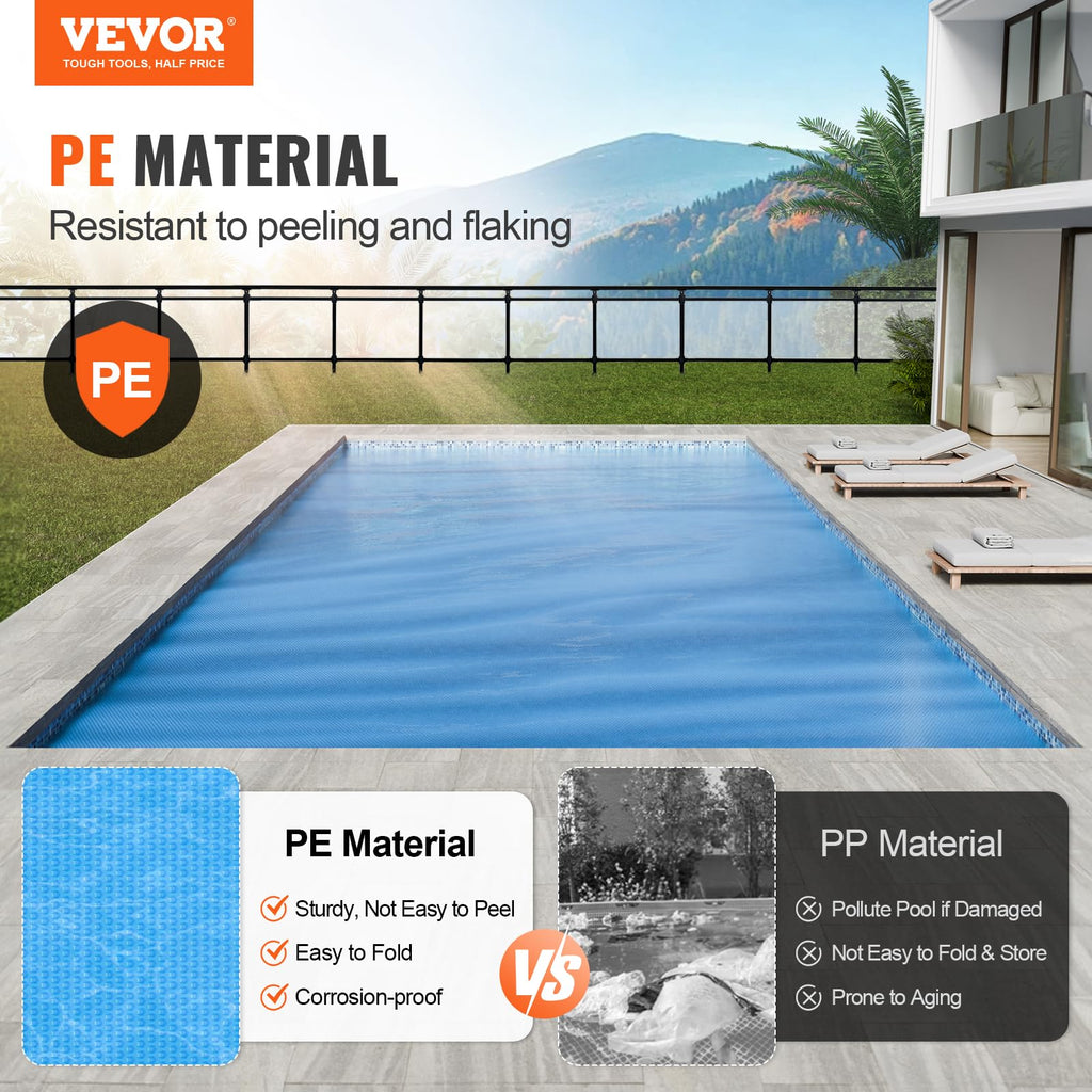 VEVOR Solar Pool Cover, 32 x 16 ft Rectangle Solar Cover 12 mil for Pools, Inground Above Ground Swimming Pool Solar Blanket with Bubble, Heat Retaining Solar Covers Blue