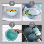 COOK WITH COLOR Mixing Bowls with Lids - 12 Piece Plastic Nesting Bowls Set includes 6 Prep Bowls and 6 Lids, Rhombus Design - Microwave Safe (Blue)