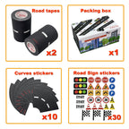 Deluxe Road Tape Play Set - 2x33ft Extended Track with Curves, 30 Traffic Sign Stickers & Durable Drawer Box - Versatile Car Track Tape for Kids, Creative Toy Car Track & Car Track Rug Alternative