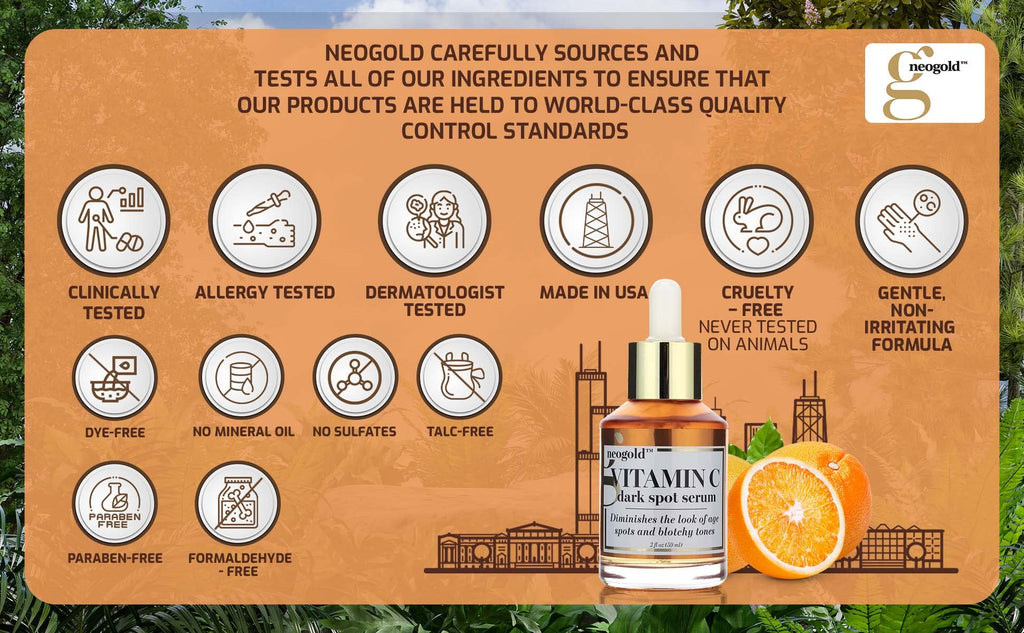 Neogold Brightening Vitamin C Face Serum Anti Aging Eye Serum | Fragrance Free Potent Vitamin C Face Moisturizer Facial Serum For Women, Acne, Dark Spot Treatment, Wrinkles, Uneven Skin Tone, 2 Fl Oz