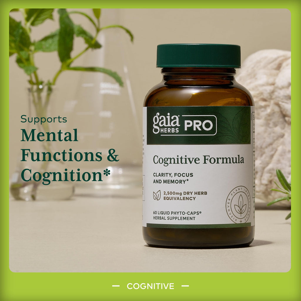 GAIA HERBS PRO Cognitive Formula - Brain Health & Blood Flow Support Supplement* - Circulation Support Supplement* with Fo-TI Root, Ginkgo Leaf, & Gotu Kola Leaf - 60 Liquid Phyto-Caps (30 Servings)