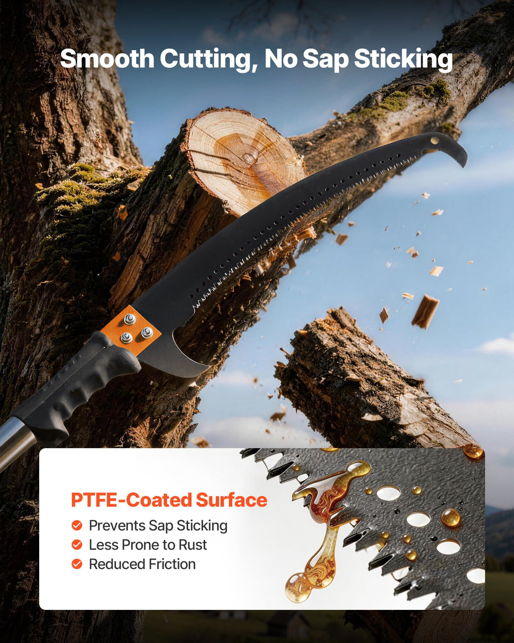VEVOR Manual Pole Saw, 7.3-27 ft Extendable Tree Pruner, Sharp Steel Blade High Branches Trimming, Manual Branch Trimmer with Lightweight 8 Fiberglass Handles, for Pruning Palms and Shrubs