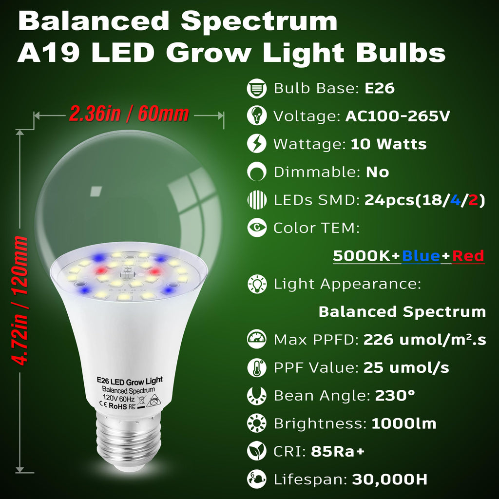 ALIDE Led Grow Light Bulbs for Indoor Plants Full Spectrum E26 A19
