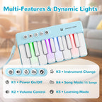 iPlay, iLearn Kids Mini Piano Toy W/Rainbow Lights, Toddler Pocket Travel Piano Keyboard for 1-3, Portable Musical Instrument Toys, Music Interactive Birthday Gift 2 4 5 6 Year Old Boy Girl Child-Blue