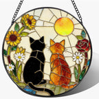 Stained Glass Window Hanging, 7.8" Charming Cat Couple Garden Suncatcher, Sun Catchers Indoor Window Ornament, Suncatchers for Windows, Doors & Home Decor, Gifts for Women, Men, Cat Lover & Pet Lover