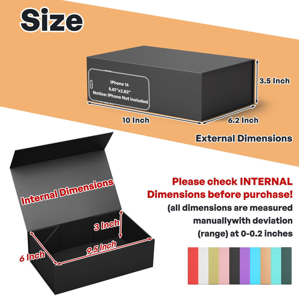 RYDDOY 5 Pack Black Gift Box, 9.5x6x3'' Gift boxes for Presents with Lids Magnetic Closure Rectangle Collapsible for Groomsman Proposal Box, Wedding, Christmas, Halloween, Birthday Gift Packging