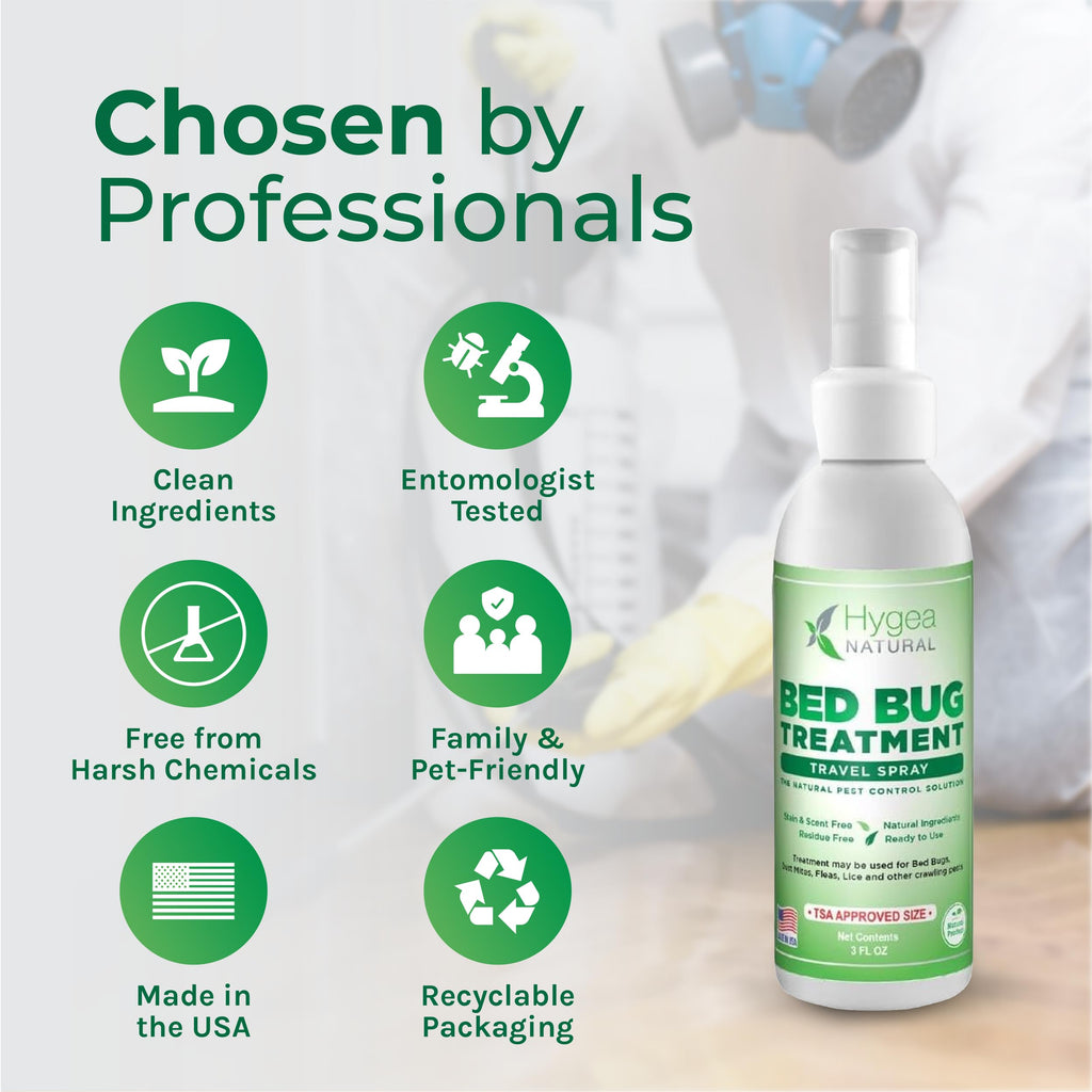 Hygea Natural Lice, Mite, and Bed Bug Killer Travel Spray - TSA Approved 3 oz Size Bottles, Child & Pet Friendly, Stain & Odor Free, for Hotels, Suitcase, Backpack, Shoes, Bed Bug Spray (2 Pack)