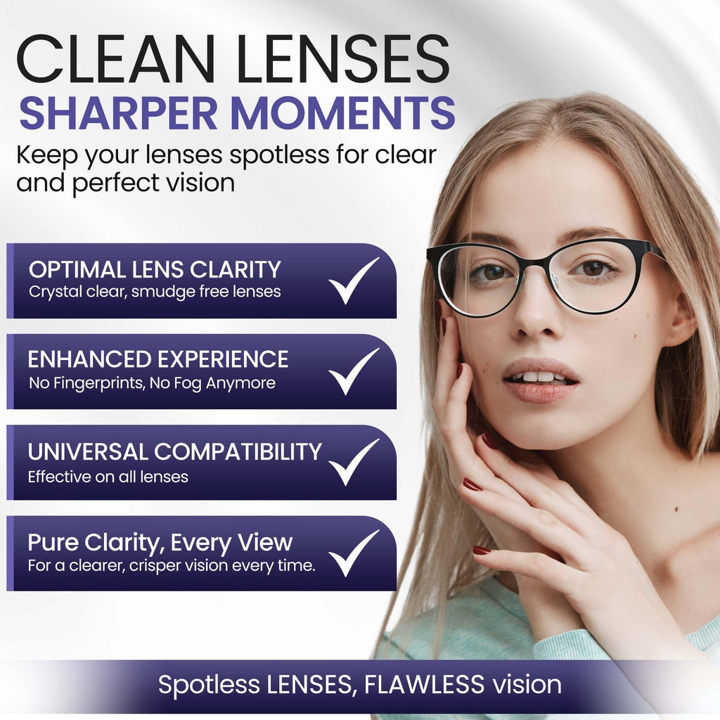 ULTRAVUE Eyeglass Gel Lens Cleaner Spray Kit - 2 x 8oz and 1 x 2oz Gel Eyeglasses Cleaner Spray Bottle + 2 Microfiber Cloth for Cleaning - Safe for All Lenses (AR Coated Included)