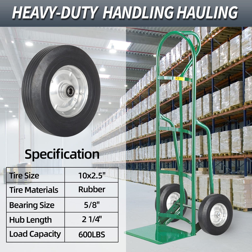 GICOOL 10" x 2.5" Flat Free Solid Rubber Tire with 5/8" Axle Bore Hole, 2 1/4" Hub, Replacement 4.10/3.50-4" for Hand Truck Dolly Trolley Garden Wagon Cart Generator, 2 Pack