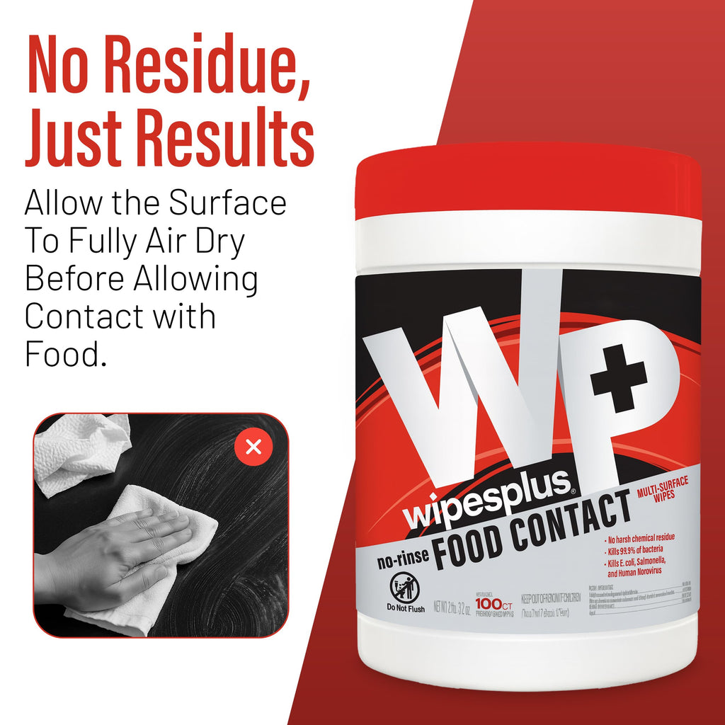 WIPESPLUS No-Rinse Food Contact Wipes Canister Multi-Surface Wipes, Unscented for Home and Business, 600, (6 Packs of 100)