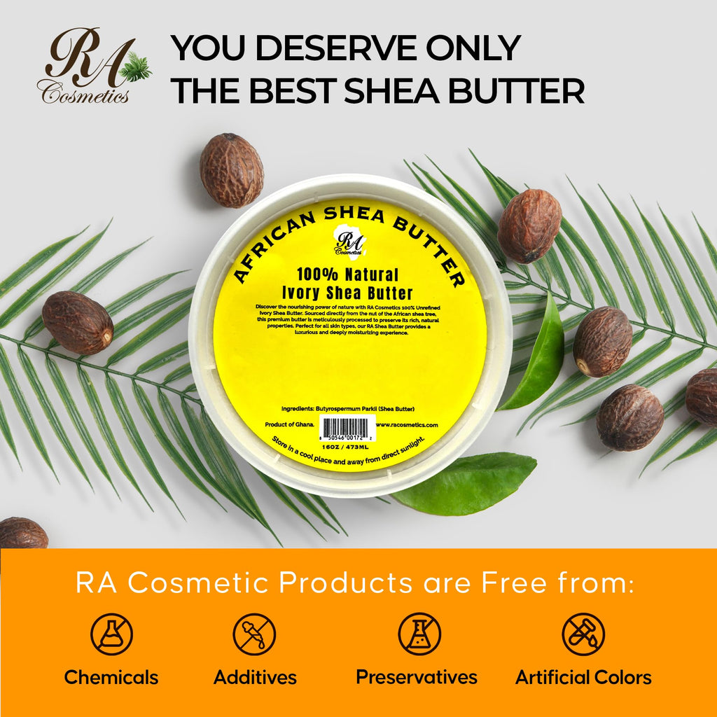 RA COSMETICS 100% Pure Shea Butter, Ivory – 16oz | Raw Unrefined African Shea Butter from Ghana | Ultra-rich Moisturizer for Dry Skin | Whipped Texture | Ideal for DIY Skincare & Haircare Routines