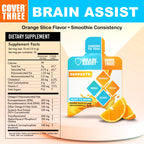 Cover Three Brain Assist Brain Supplement, Nutritional Focus Supplement with Curcumin, Uridine, Orange Slice Liquid Brain Support Formula, High Performance Memory Supplements