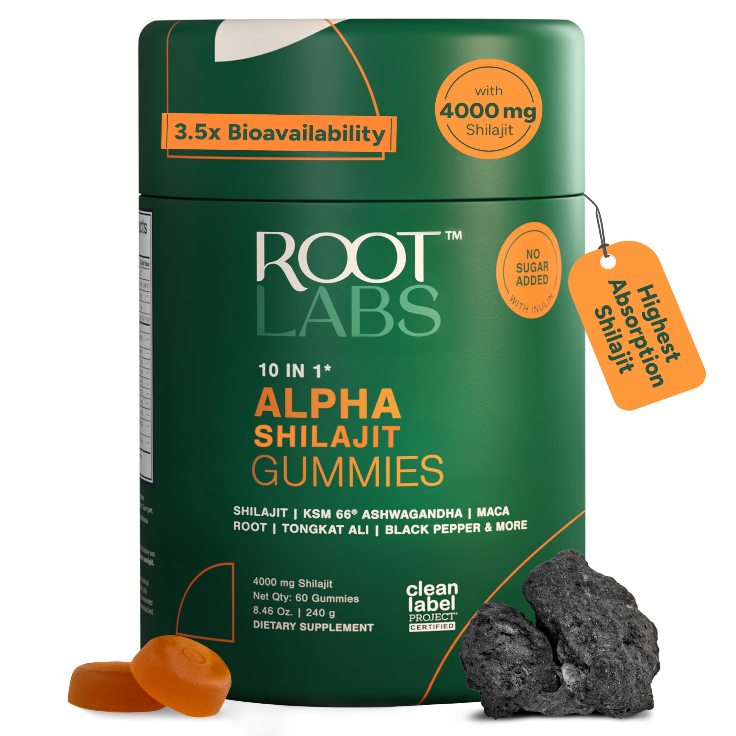 ROOT LABS 10-in-1 Alpha Shilajit Gummies | 4000 mg Pure Himalayan Shilajit with Tongkat Ali & Maca Root | for Men & Women | ShilAbsorb Bioavailability Tech | Sugar-Free, Vegan | 60 Gummies