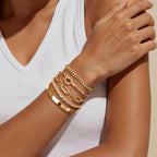 Gokeey Chunky Gold Bracelets for Women Bangle Cuff Cuban Bracelet Stack Set