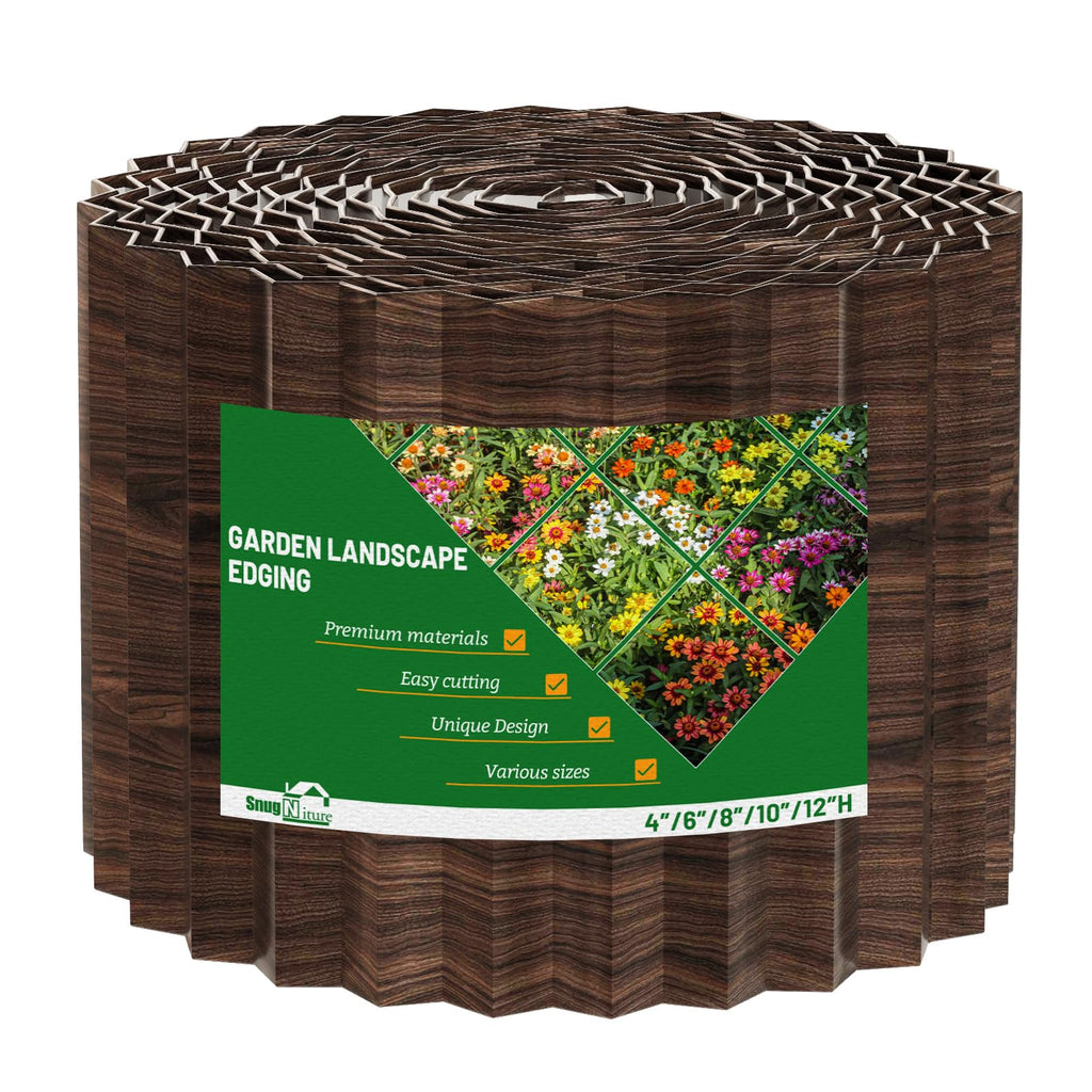 SnugNiture Corrugated Metal Garden Edging,6"×50'Sturdy Lawn Edging Border,Landscape Edging Border for Lawn, Flower Bed,Garden and Yard(Brown with White)