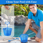 Saillong 2 Set 8" Pool Skimmer Basket for Inground Pool with 2 Skimmer Baskets Handle and 1 Stainless Steel Hook, Blue Universal Pools Filter Basket Skimmers for Debris Removal, Keep Hands Clean