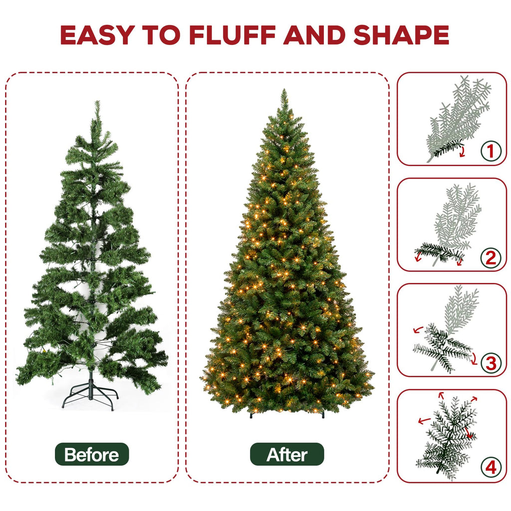Hykolity 7 ft Prelit Artificial Christmas Tree with 300 Warm White LEDs