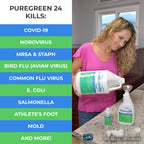 PureGreen24 Safe & Effective Disinfectant. Kills Deadly Germs including RSV COVID-19 Norovirus MRSA Staph 2026 flu Contains no toxic chemicals odorless child & pet safe 4 gallon bottles ready to use