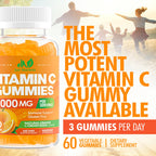 Vitamin C Gummies 1000mg – Chewable Multivitamin for Adults & Kids with Zinc for Immune & Collagen Support – Maximum Strength, Natural Orange Flavor – Gluten Free, Non-GMO, Vegetarian – 60 Gummies